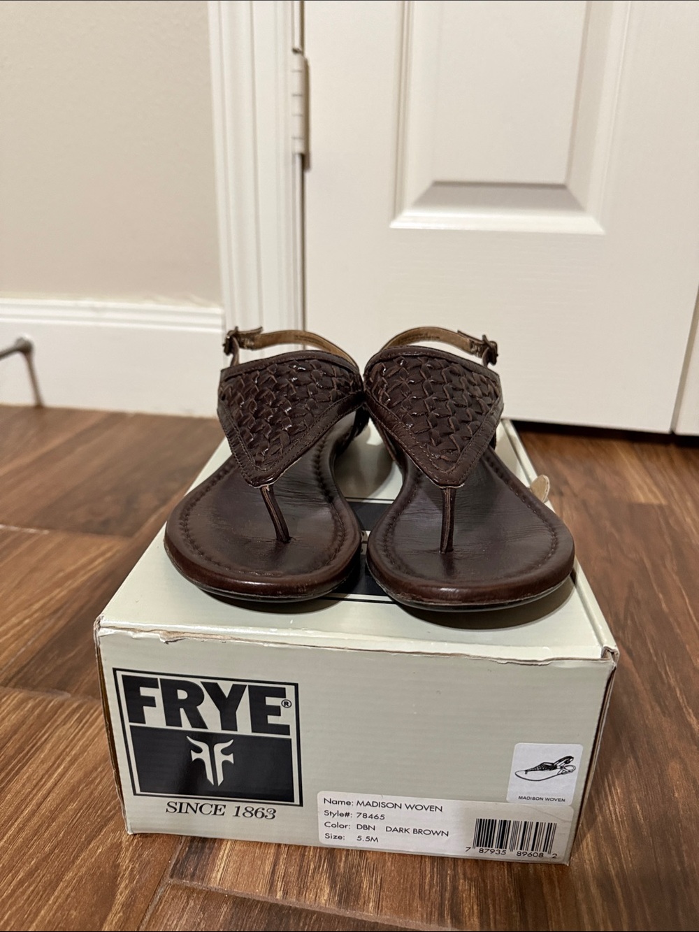 FRYE Dark Brown Woven Leather Thong Sandals